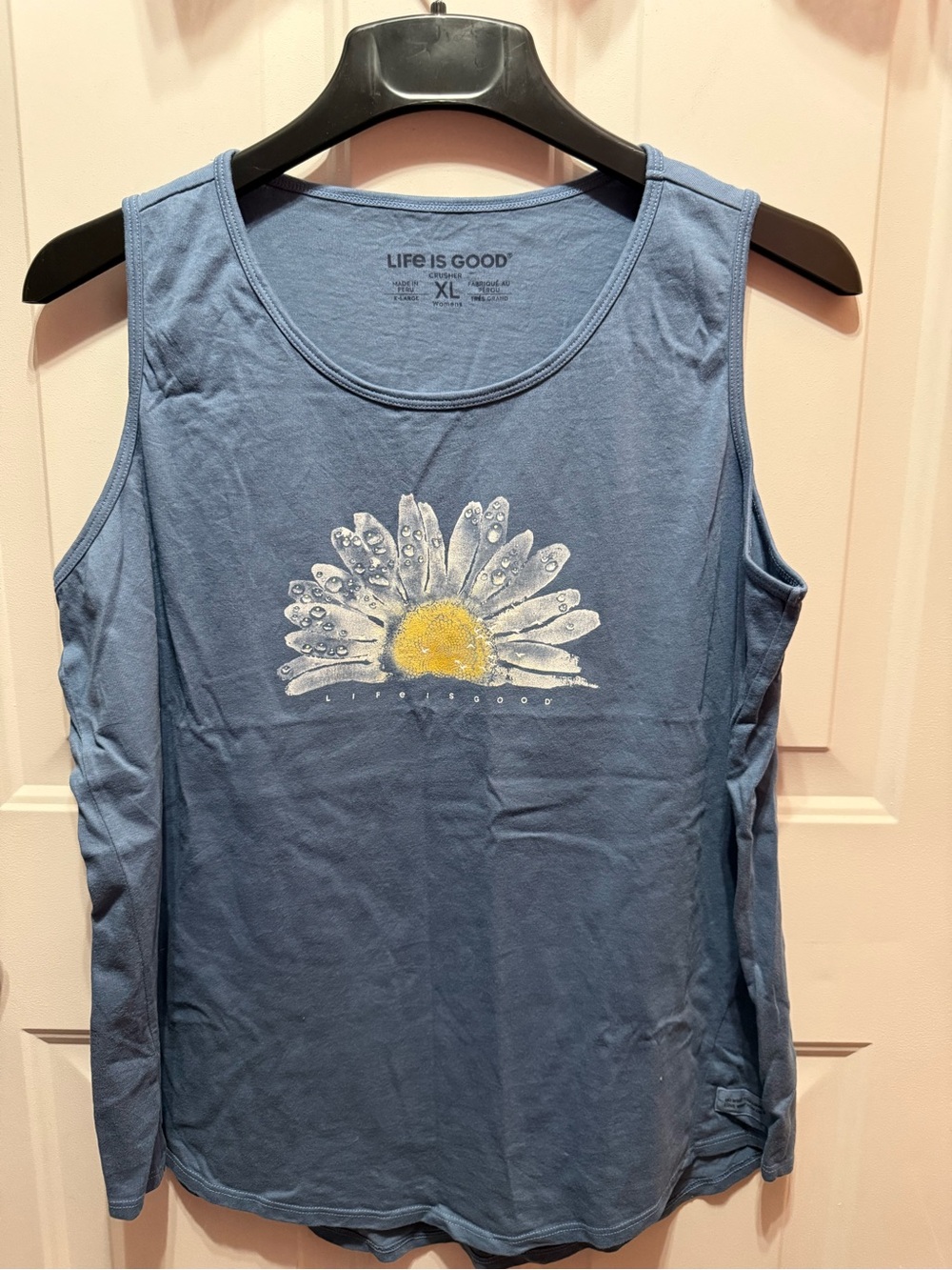 Life Is Good Blue Tank Top with White & Yellow Daisy Graphic